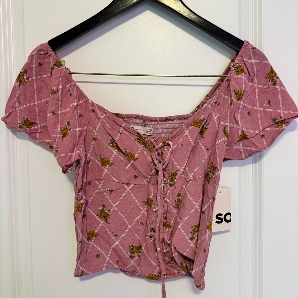 Floral Pink Lace-Up Women's Top